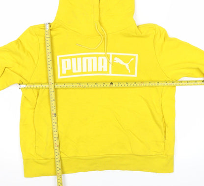 Puma Womens Yellow Hoodie Small Cotton Blend Pullover Logo Sportswear