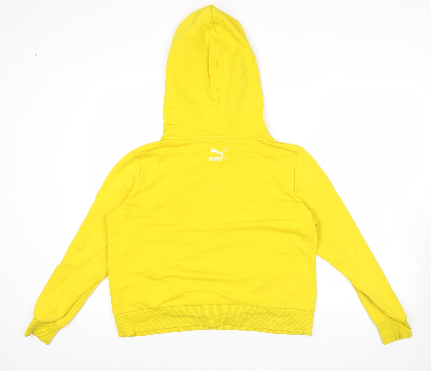 Puma Womens Yellow Hoodie Small Cotton Blend Pullover Logo Sportswear