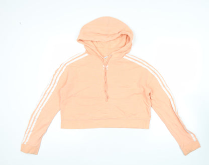 Adidas Womens Pink Cropped Pullover Hoodie Size 6 Cotton Casual