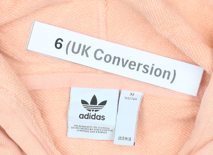 Adidas Womens Pink Cropped Pullover Hoodie Size 6 Cotton Casual