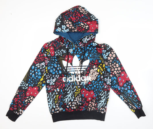 Adidas Womens Black Multicoloured Logo Hoodie Size 12 Cotton Blend