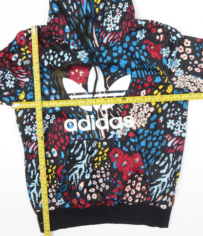 Adidas Womens Black Multicoloured Logo Hoodie Size 12 Cotton Blend
