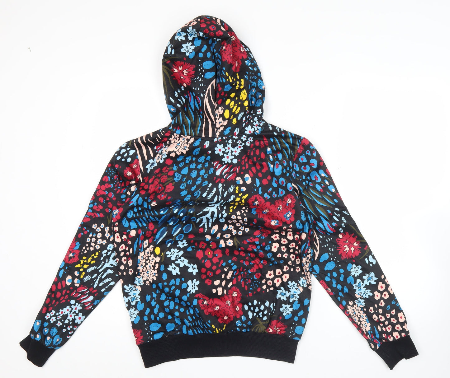 Adidas Womens Black Multicoloured Logo Hoodie Size 12 Cotton Blend