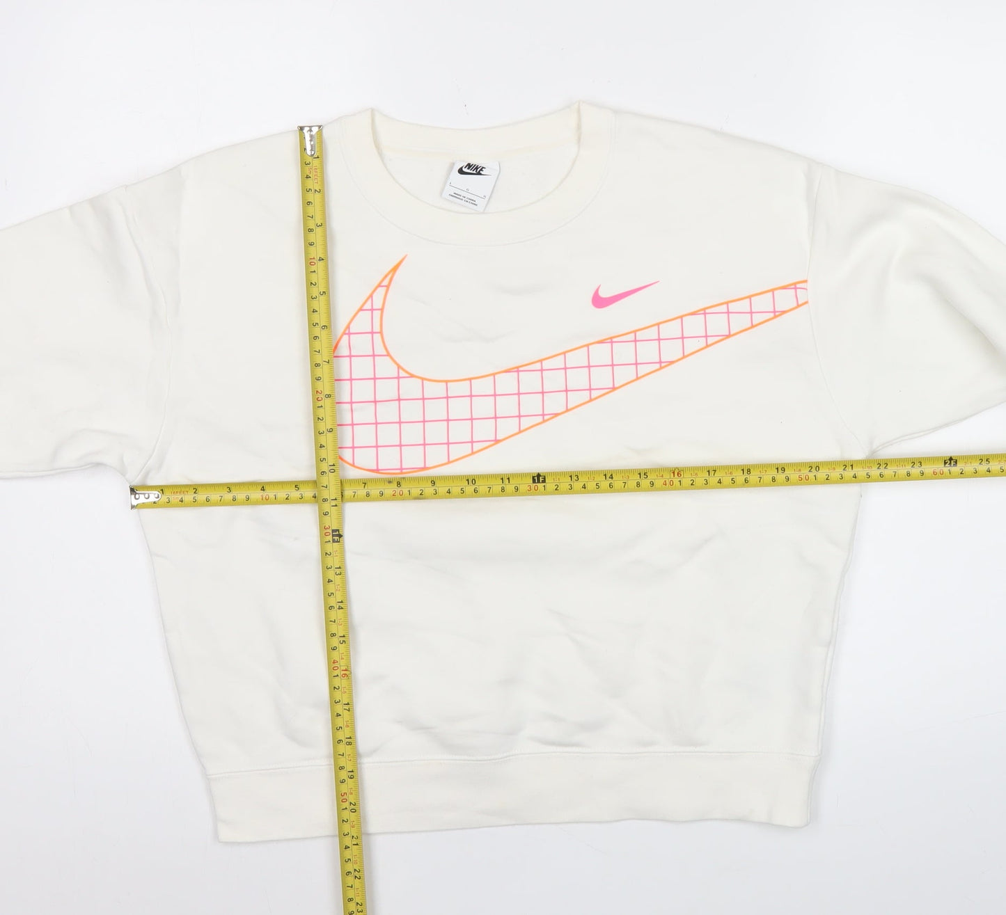 Nike Women’s White Graphic Logo Sweatshirt Size L Cotton Blend
