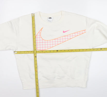 Nike Women’s White Graphic Logo Sweatshirt Size L Cotton Blend