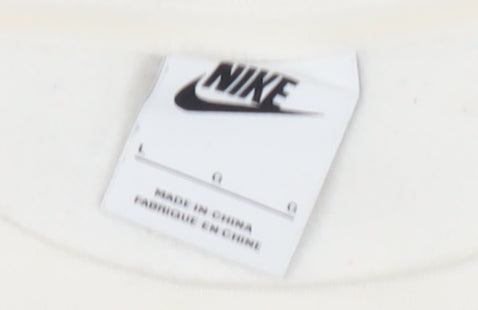 Nike Women’s White Graphic Logo Sweatshirt Size L Cotton Blend