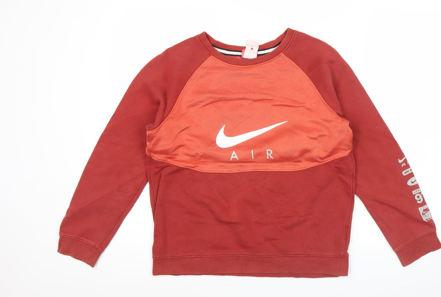 Nike Womens Red Sweatshirt L Logo Print Crew Neck Long Sleeve