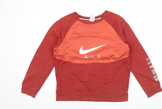 Nike Womens Red Sweatshirt L Logo Print Crew Neck Long Sleeve