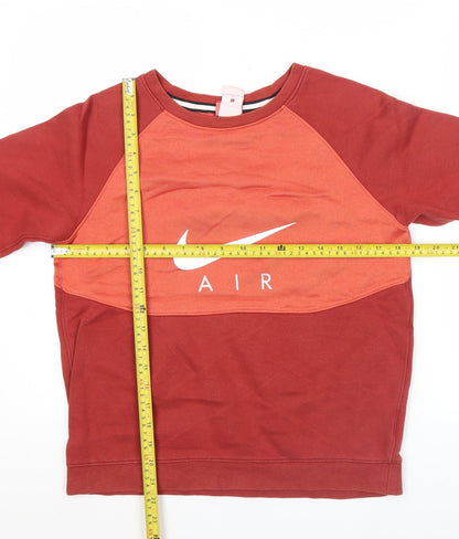 Nike Womens Red Sweatshirt L Logo Print Crew Neck Long Sleeve