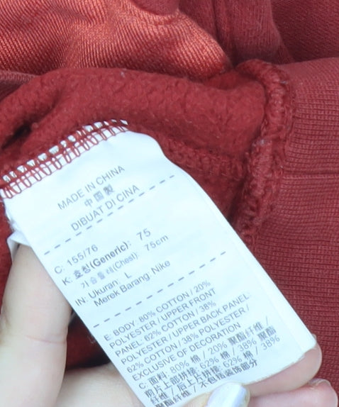 Nike Womens Red Sweatshirt L Logo Print Crew Neck Long Sleeve