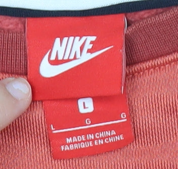 Nike Womens Red Sweatshirt L Logo Print Crew Neck Long Sleeve