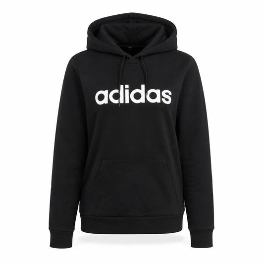 Front view of Adidas Neo Women's Black Pullover Hoodie, size 8, Logo Hooded Sweatshirt
