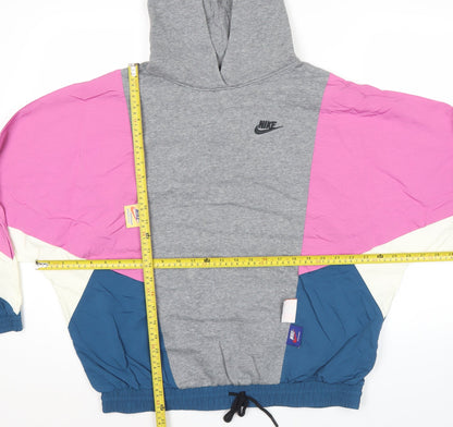 Nike Womens Grey Pink Colourblock Hoodie Sweatshirt M