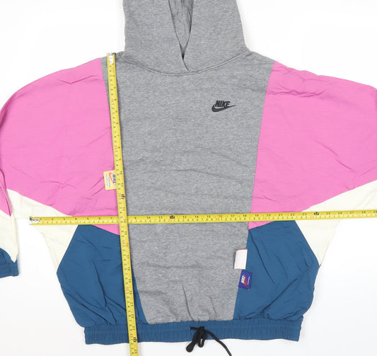 Nike Womens Grey Pink Colourblock Hoodie Sweatshirt M