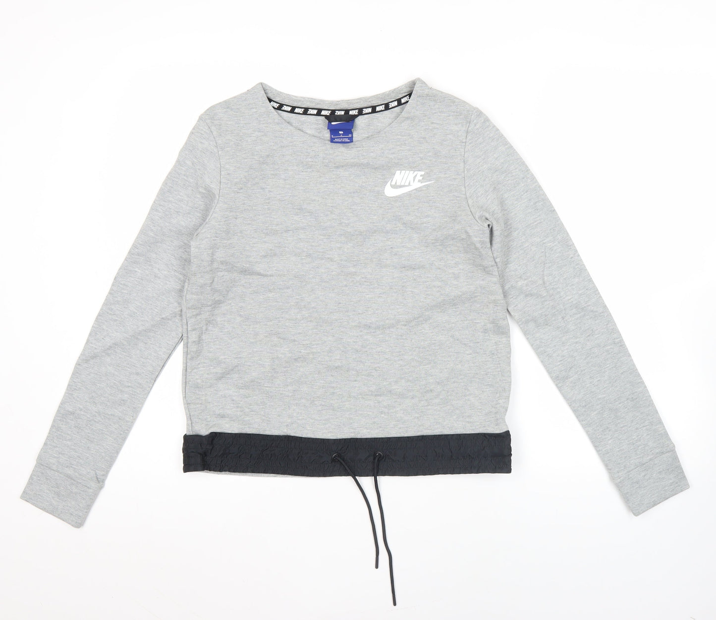 Nike Womens Grey Small Pullover Sweatshirt Logo Drawstring Hem