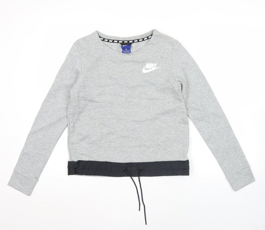 Nike Womens Grey Small Pullover Sweatshirt Logo Drawstring Hem
