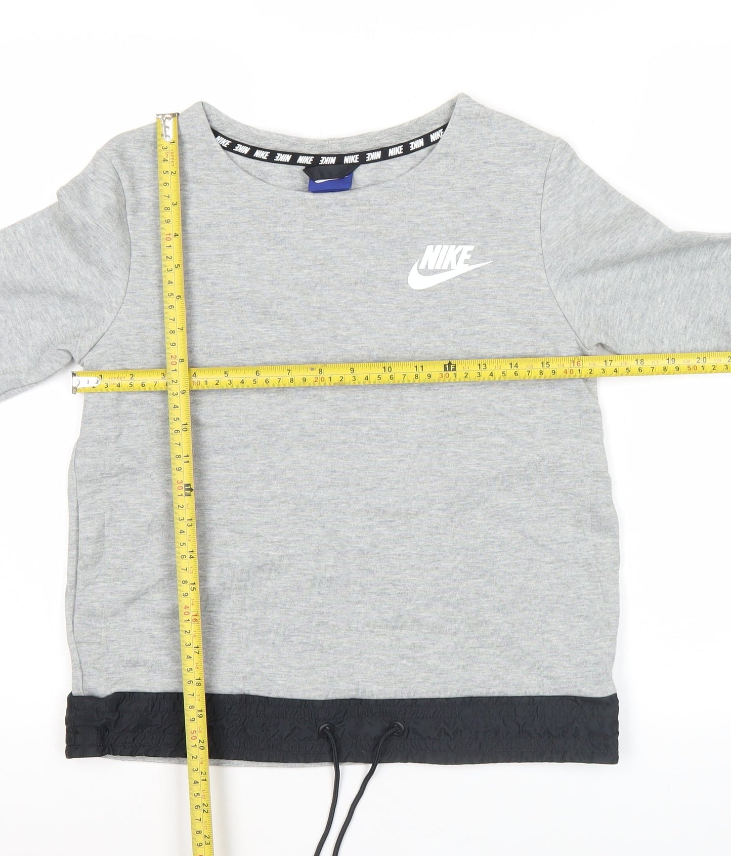 Nike Womens Grey Small Pullover Sweatshirt Logo Drawstring Hem