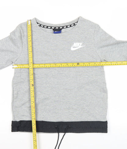 Nike Womens Grey Small Pullover Sweatshirt Logo Drawstring Hem