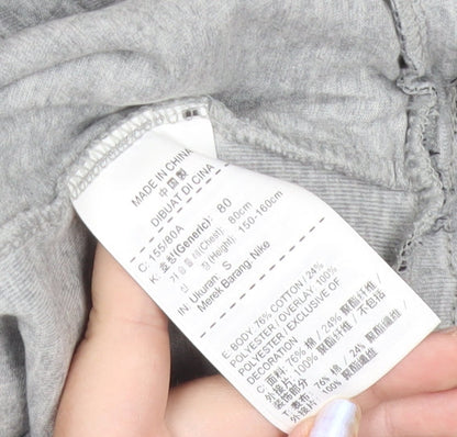 Nike Womens Grey Small Pullover Sweatshirt Logo Drawstring Hem