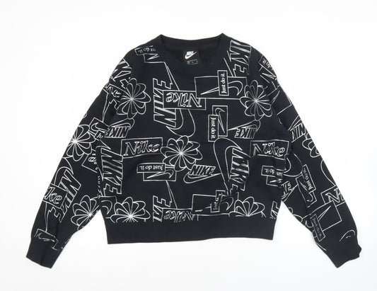 Nike Womens Black Graphic Logo Crew Neck Sweatshirt Size M