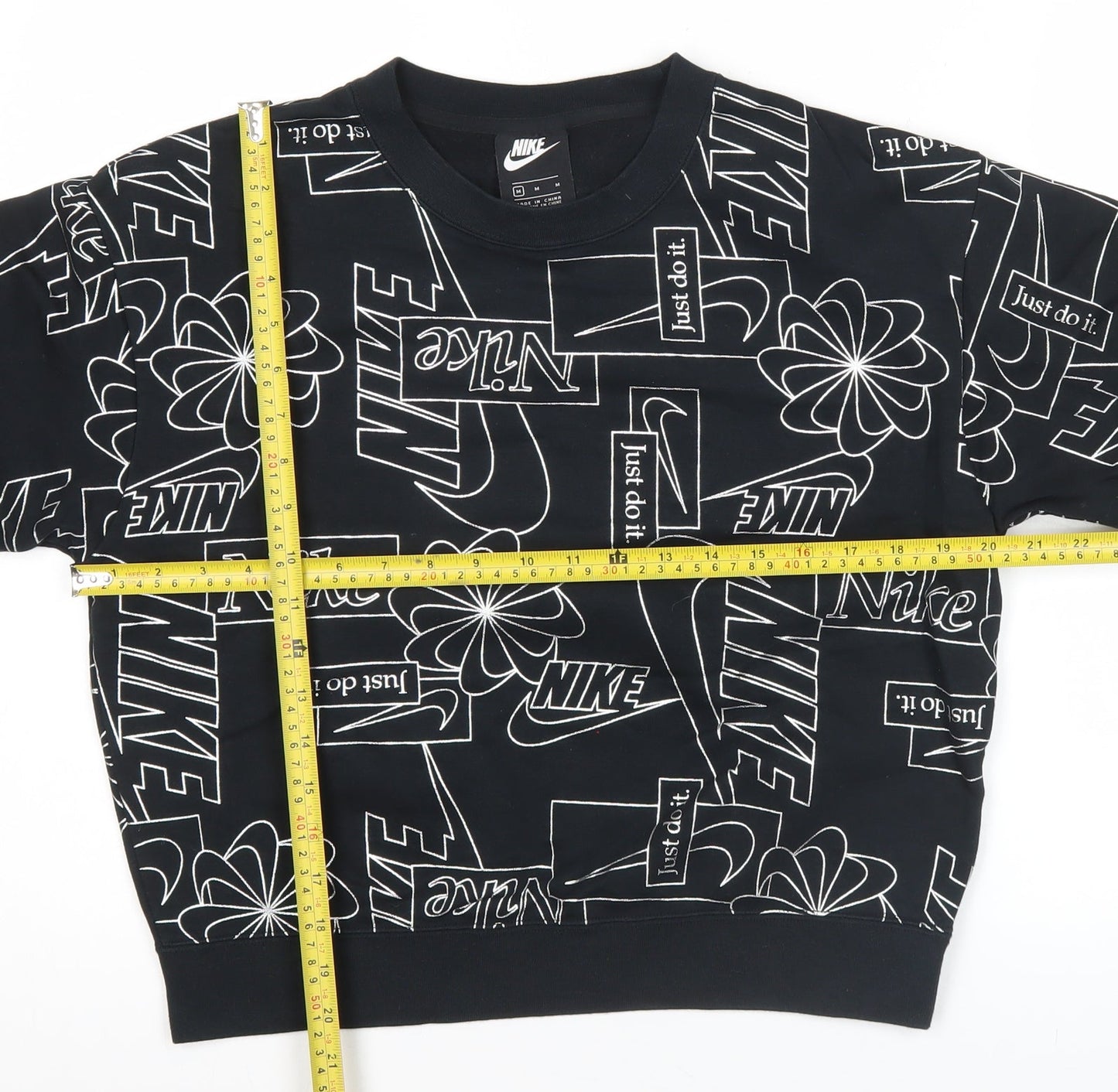 Nike Womens Black Graphic Logo Crew Neck Sweatshirt Size M