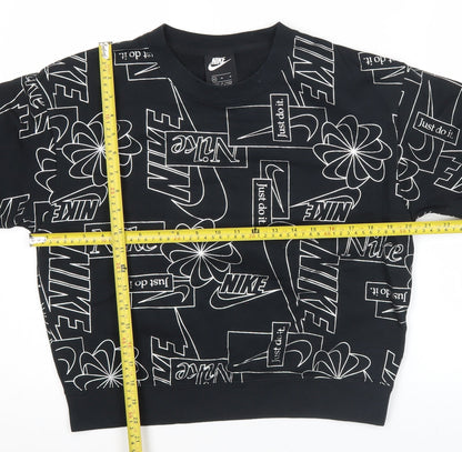 Nike Womens Black Graphic Logo Crew Neck Sweatshirt Size M