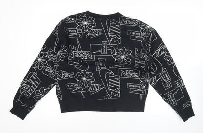 Nike Womens Black Graphic Logo Crew Neck Sweatshirt Size M