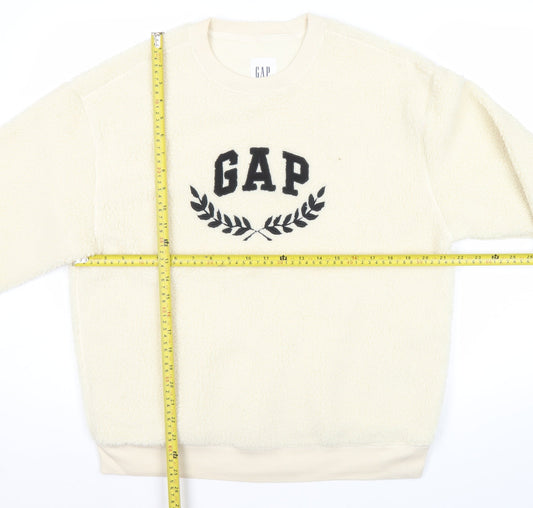 GAP Women Ivory Fleece Sweatshirt Small Logo Crew Neck Pullover