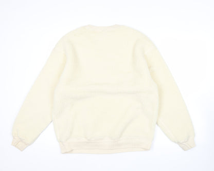 GAP Women Ivory Fleece Sweatshirt Small Logo Crew Neck Pullover