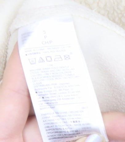 GAP Women Ivory Fleece Sweatshirt Small Logo Crew Neck Pullover