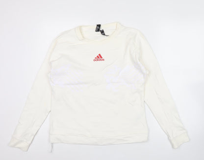 Adidas Womens Ivory Sweatshirt Size 10 Pullover Logo Cotton