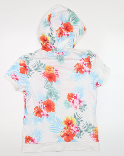 Fila Women’s White Floral Full Zip Hoodie UK 12 Short Sleeve Summer