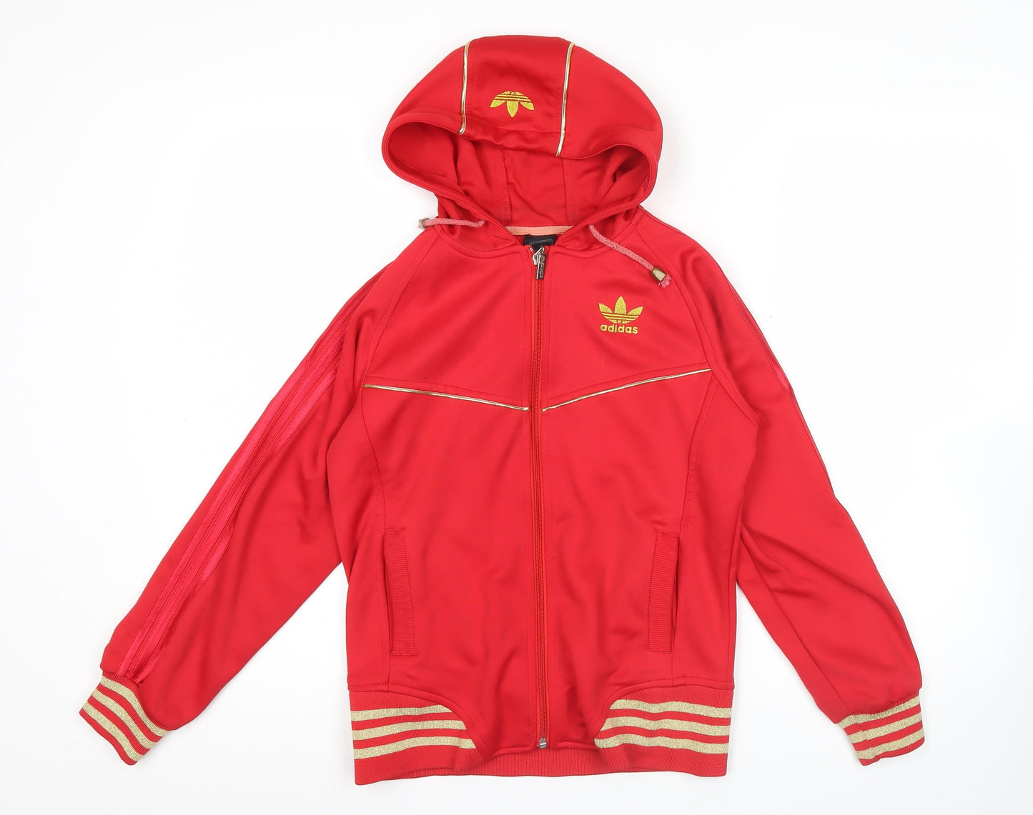 Adidas Womens Red Gold Full Zip Hoodie Jacket L Hooded Sweatshirt