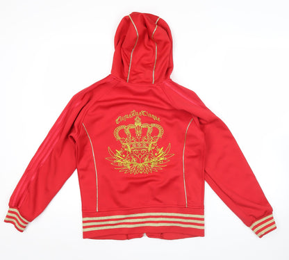 Adidas Womens Red Gold Full Zip Hoodie Jacket L Hooded Sweatshirt