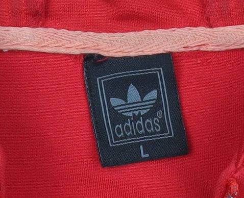 Adidas Womens Red Gold Full Zip Hoodie Jacket L Hooded Sweatshirt
