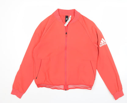 Adidas Womens Red Track Jacket M Full Zip Lightweight Sportswear