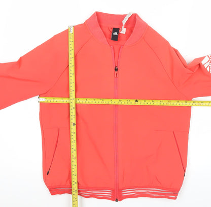 Adidas Womens Red Track Jacket M Full Zip Lightweight Sportswear