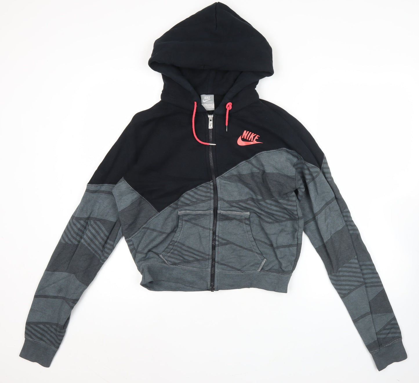 Nike Womens Black Grey Full Zip Hoodie Size 10 Sportswear Cotton