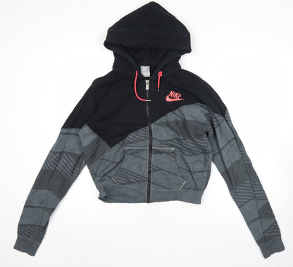 Nike Womens Black Grey Full Zip Hoodie Size 10 Sportswear Cotton