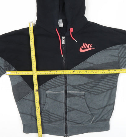 Nike Womens Black Grey Full Zip Hoodie Size 10 Sportswear Cotton