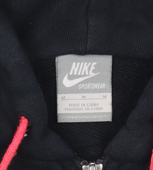 Nike Womens Black Grey Full Zip Hoodie Size 10 Sportswear Cotton