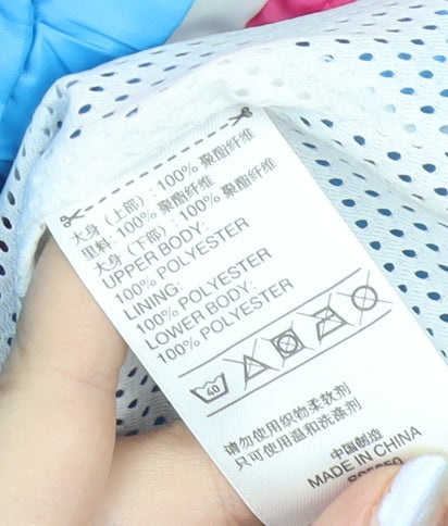 Adidas Womens Pink Blue Windbreaker Jacket Size 12 Hooded Sports