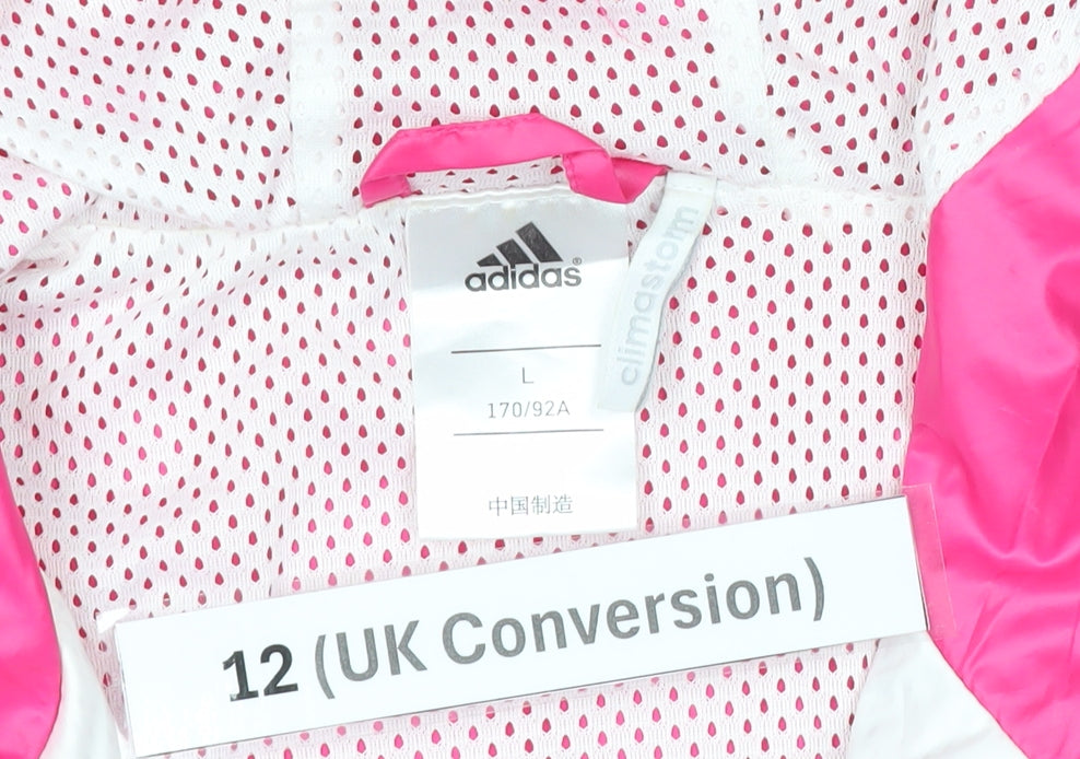 Adidas Womens Pink Blue Windbreaker Jacket Size 12 Hooded Sports