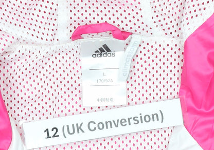 Adidas Womens Pink Blue Windbreaker Jacket Size 12 Hooded Sports