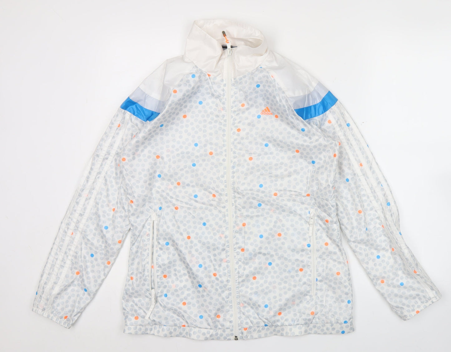 Adidas Womens White Polka Dot Windbreaker Jacket Size 10 UK