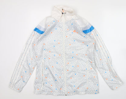 Adidas Womens White Polka Dot Windbreaker Jacket Size 10 UK