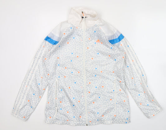 Adidas Womens White Polka Dot Windbreaker Jacket Size 10 UK