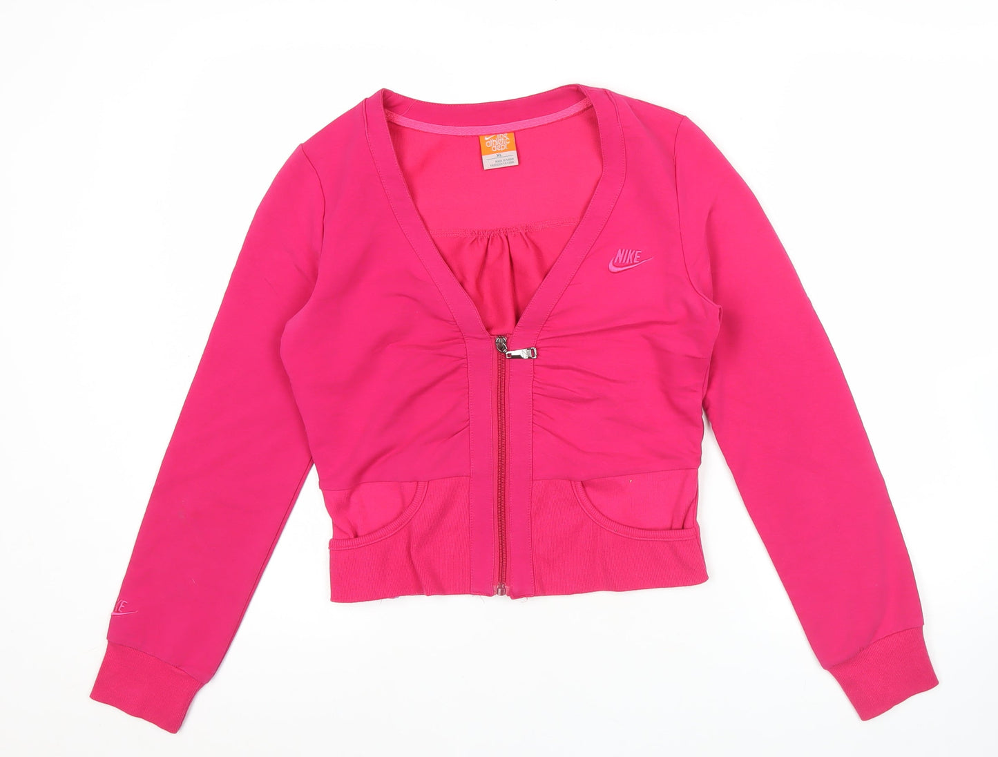 Nike Womens Pink XL Cropped Full Zip Cotton Activewear Jacket