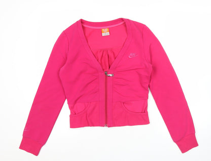 Nike Womens Pink XL Cropped Full Zip Cotton Activewear Jacket