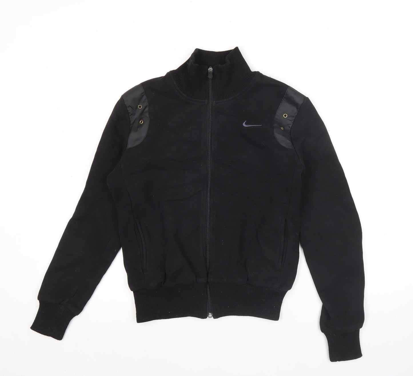 Nike Women Black Cotton Track Jacket L Full Zip Sportswear